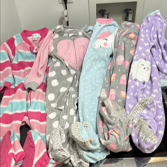 Other - Girls 24 month bundle lot fleece winter zipper pajamas owl heart sheep unicorn
